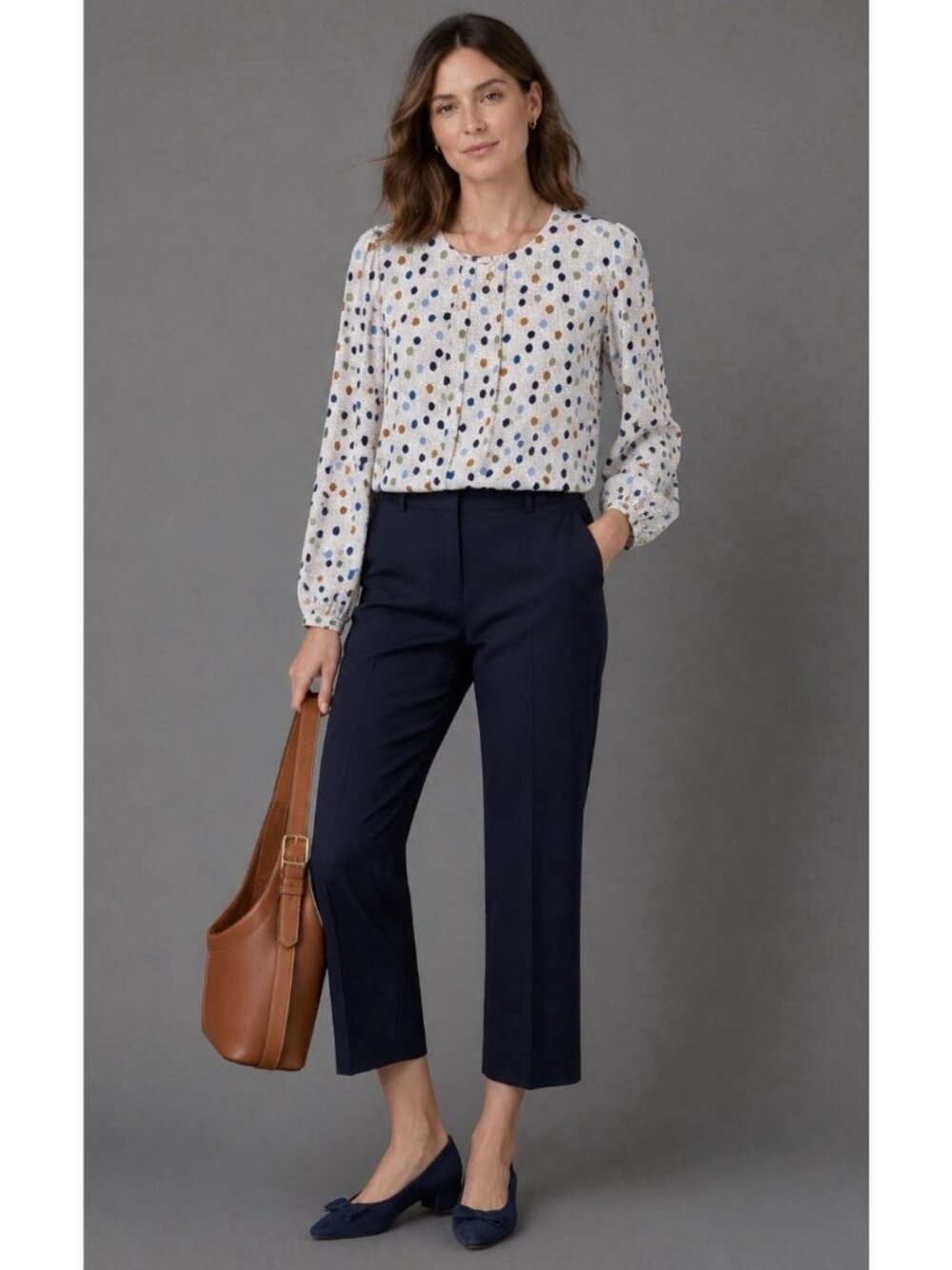 BODEN Womens Size 10 US Tamara Polka-Dot Print Long Sleeve Blouse Top Colorful